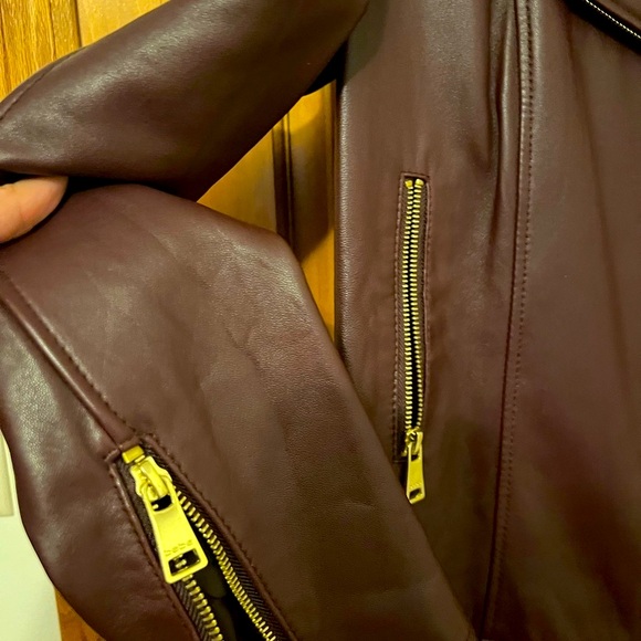 Bebe Burgundy Leather Jacket with Gold Hardware - Picture 7 of 10